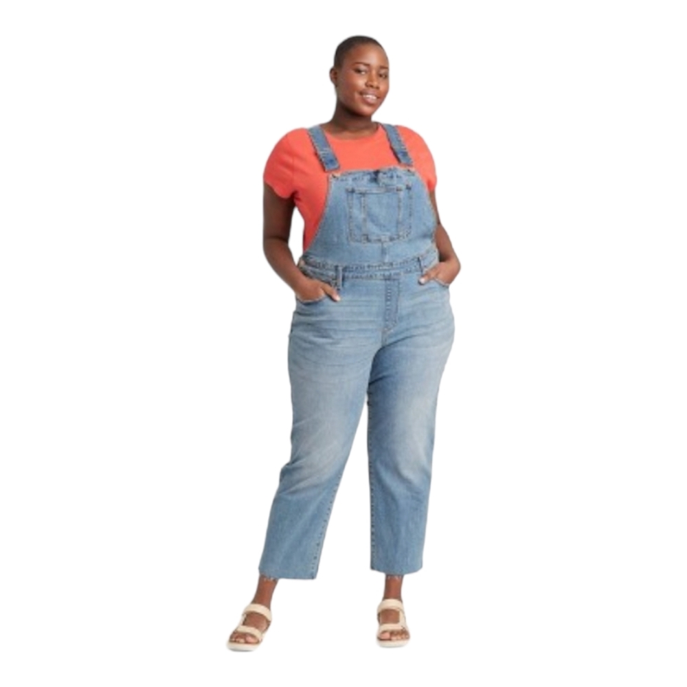 NWT Women's Denim Hi Rise Stretch Overalls with raw hem  Size 20W